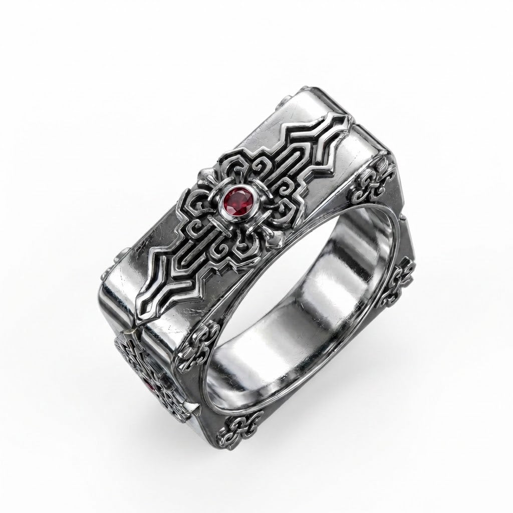 Silver Red Dot - Ring